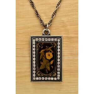 KBD Studio Artist Pendant Necklace Floral Motif Rhinestone Crystal Signed Bin6B
